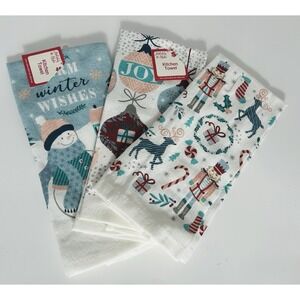 LOT of 3 Blue Whimsical Christmas Holiday Tea Hand Towels Nutcracker Snowman